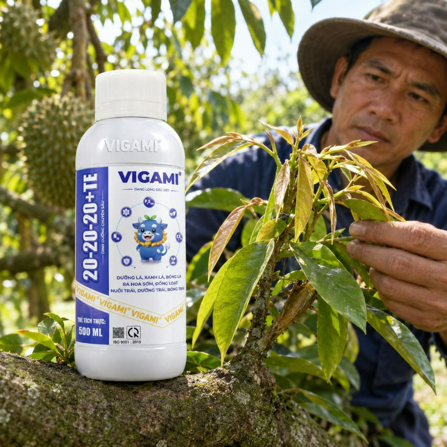 VIGAMI® 20-20-20+TE hỗ trợ cung cấp dinh dưỡng cân đối, thúc đẩy mũi giáo bung mạnh và phát triển cơi đọt